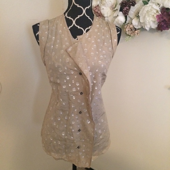 Ann Taylor Sleeveless Top beige with silver