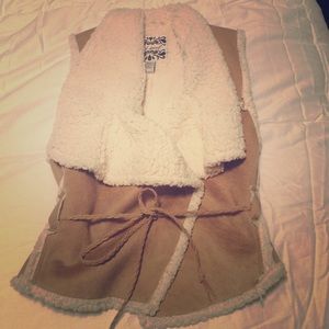 Sherpa lined faux suede vest