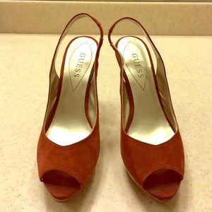 Guess suede dark orange heels.