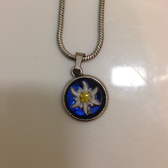 Blue Backgrounded Flower Pendant + Chain