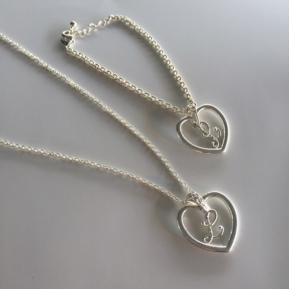L Initial Heart Necklace and Bracelet