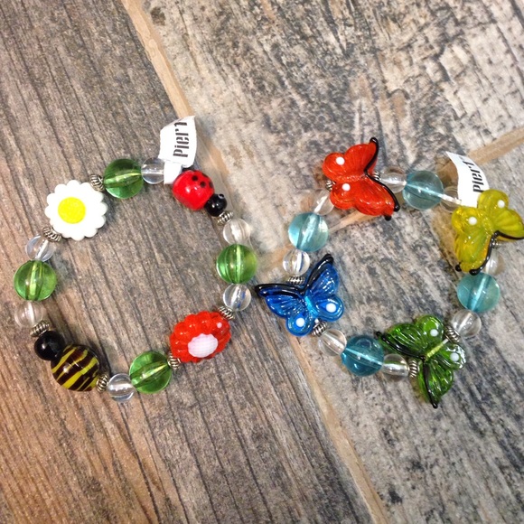 Two Butterfly/Flower Beaded Bracelets