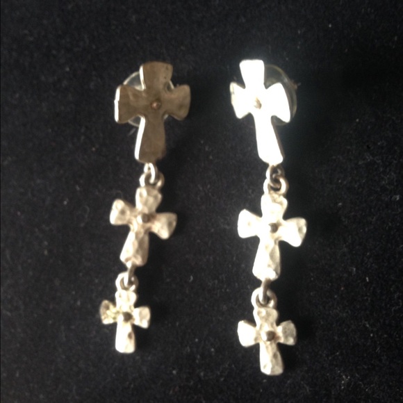 Triple Crosses dangle post back Earrings