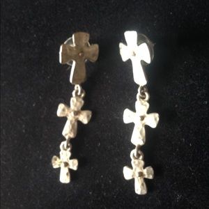 Triple Crosses dangle post back Earrings