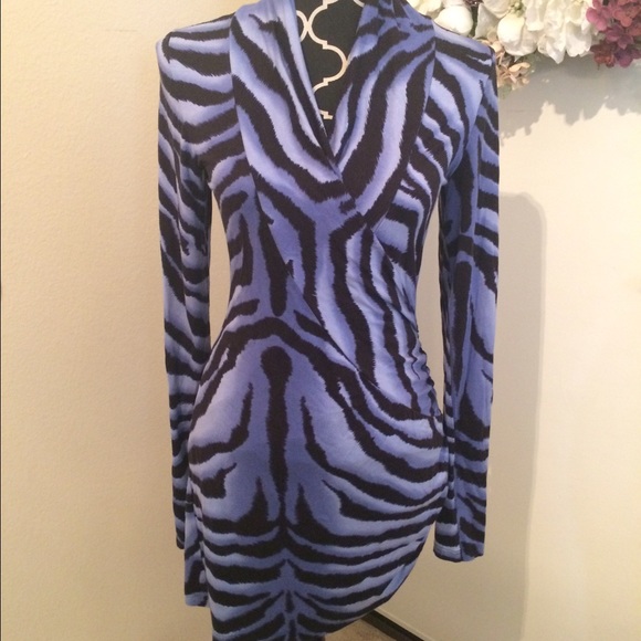Venus Blue Zebra Dress Mini Side Ruched