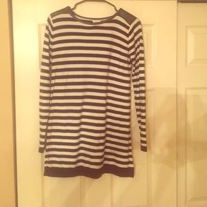 Striped sweater trimmed in faux leather