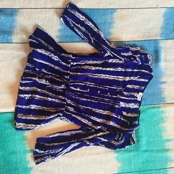 Peplum Blouse w Brass Buttons and Tie Waist