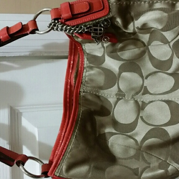 Coach Sateen Soho Signature Hobo Khaki Pink Purse