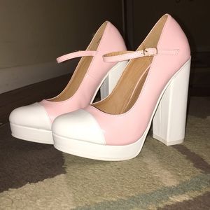 Shoedazzle pink and white Mary Jane heels