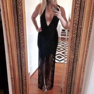 Missguided Black Plunging Fringe Dress