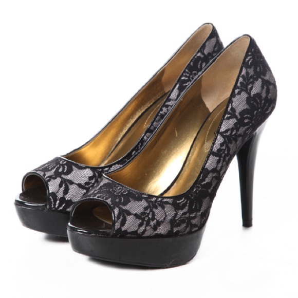 GUESS Lace Peep Toe Pumps
