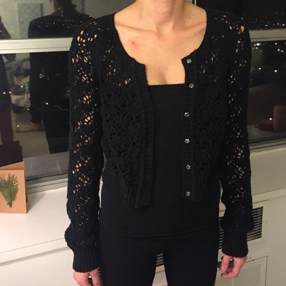 Free People Black Crochet Cardigan - Picture 1 of 3