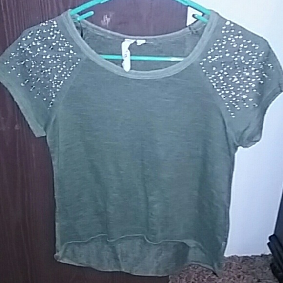 Olive green high low shirt