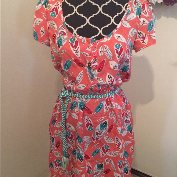 Xhilaration Juniors Dress Coral Feather Print