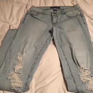 Blue striped with white jeans
