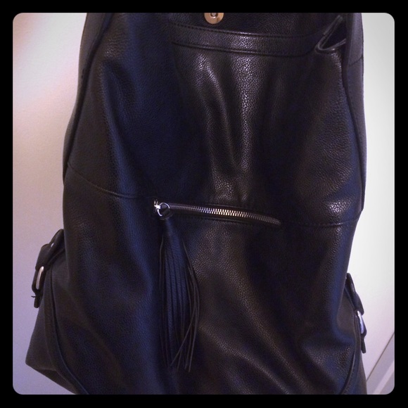 Black Faux Leather Shoulder Bag
