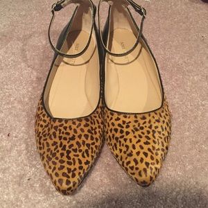 Pointed leopard flats with ankle strap