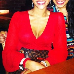 SALE💋 Red Bodysuit with Sheer Sleeves