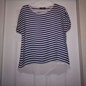 Striped white and navy blouse