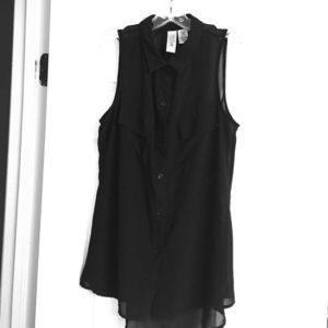 Black sheer button down tank top sleeveless