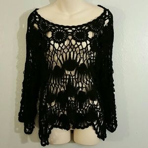 Umgee black crochet boho bell sleeve