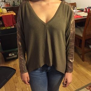 Beautiful dark taupe sweater with gold detailing