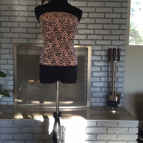 Pink and black polka dot tube top