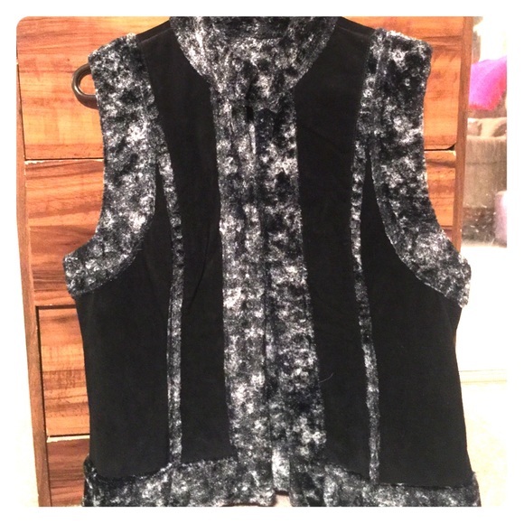 Faux fur and leather trimmed vest