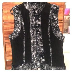Faux fur and leather trimmed vest