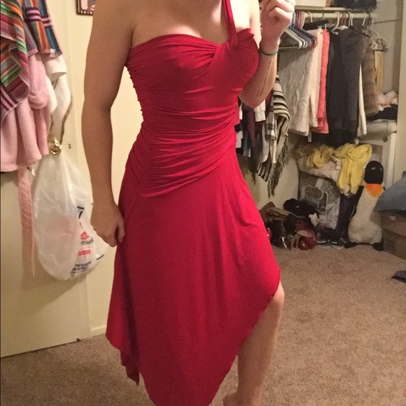 Red asymmetrical dress