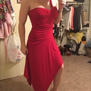 Red asymmetrical dress