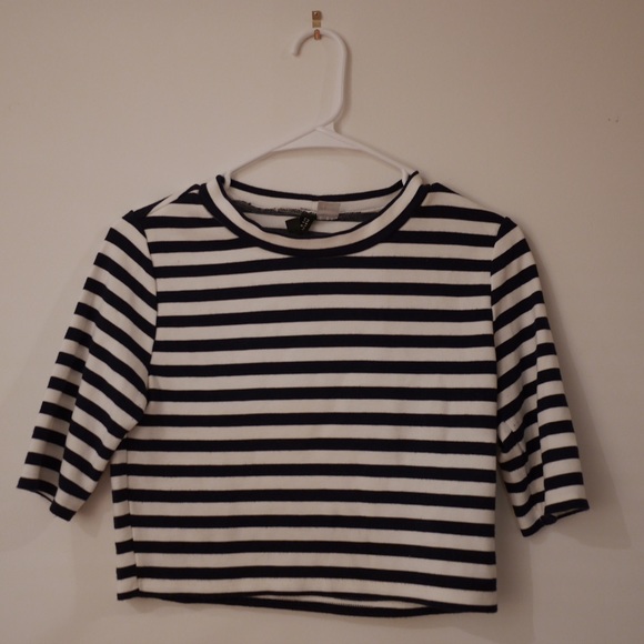H&M Navy & White Striped Mock Neck Crop Top Sz S