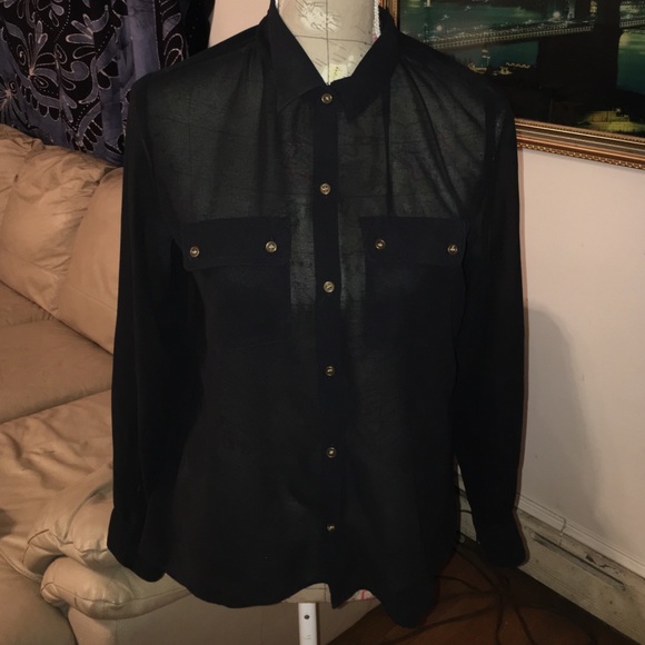 Forever 21 black sheer button up shirt