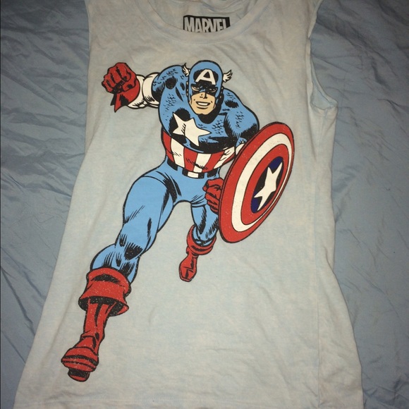 Marvel comics pale blue captain america muscle tee