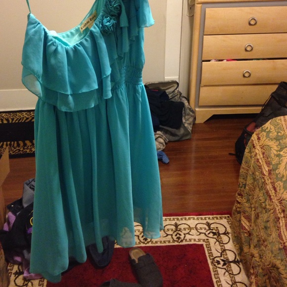 Teal one shoulder party dress