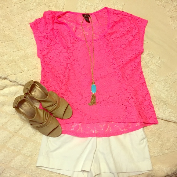 Neon pink lace top
