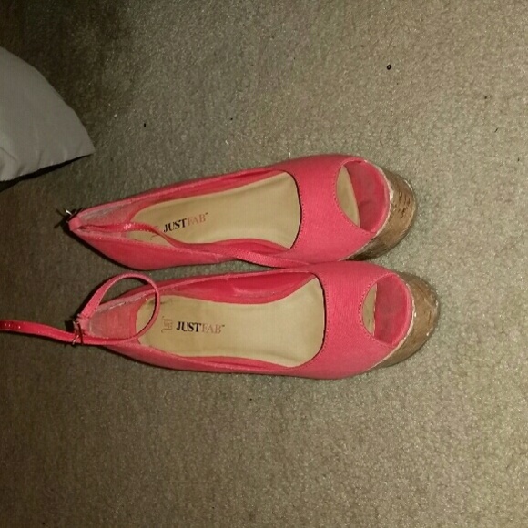 Coral just fab high cork wedges