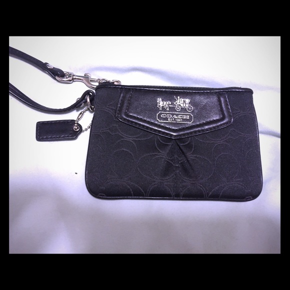 Sold!Coach black wristlet silver accents
