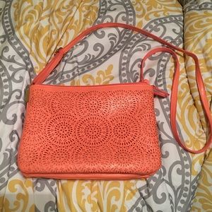 Coral vintage style cross body purse