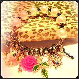 Betsey Johnson rose and pig with wings bracelet