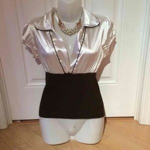 Cream chocolate satin top blouse - Small
