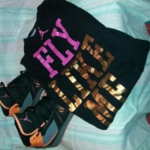 Girls Jordan 1 flight gs with matching t-shirt