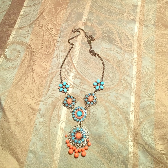 Teal and orange Statement necklace