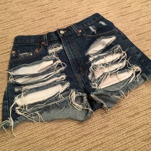 Levi 501 Distressed High Rise Denim Shorts
