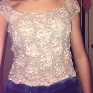 Nude-ish  cream lace crop top