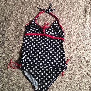 Navy Polka Dot Maternity Swim Suit