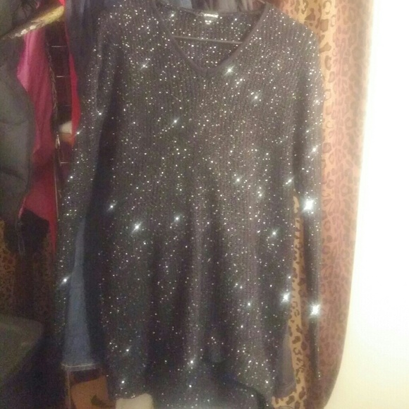 New Black long sleeve SEQUIN sweater - Picture 1 of 2