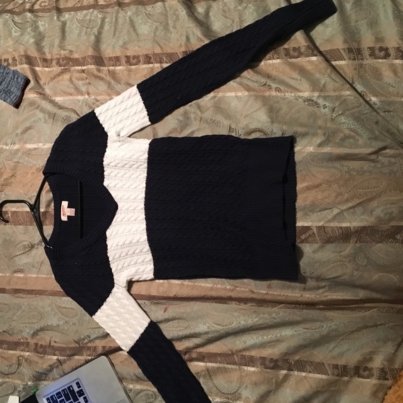 Navy blue and white striped sweater