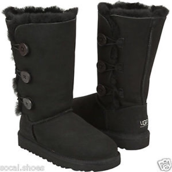 Kids Black Bailey Button Triplet Uggs