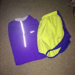 Nike half zip and matching running shorts.